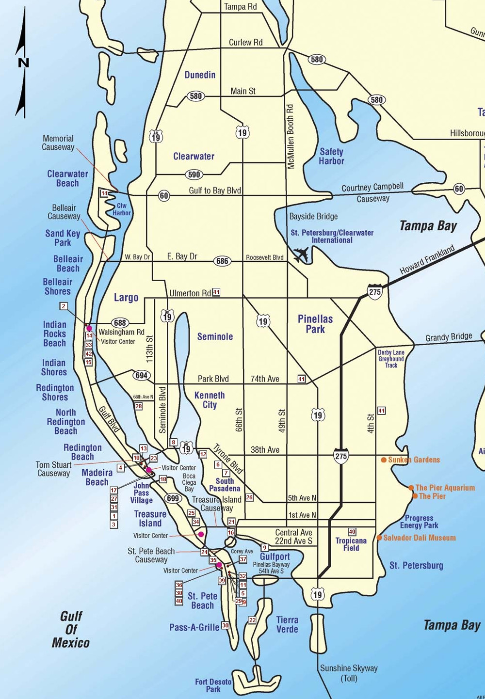 Pinellas County Tampa Bay Beach Florida Map